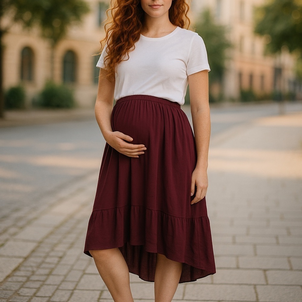 APITP satin wine colored midi maternity skirt s